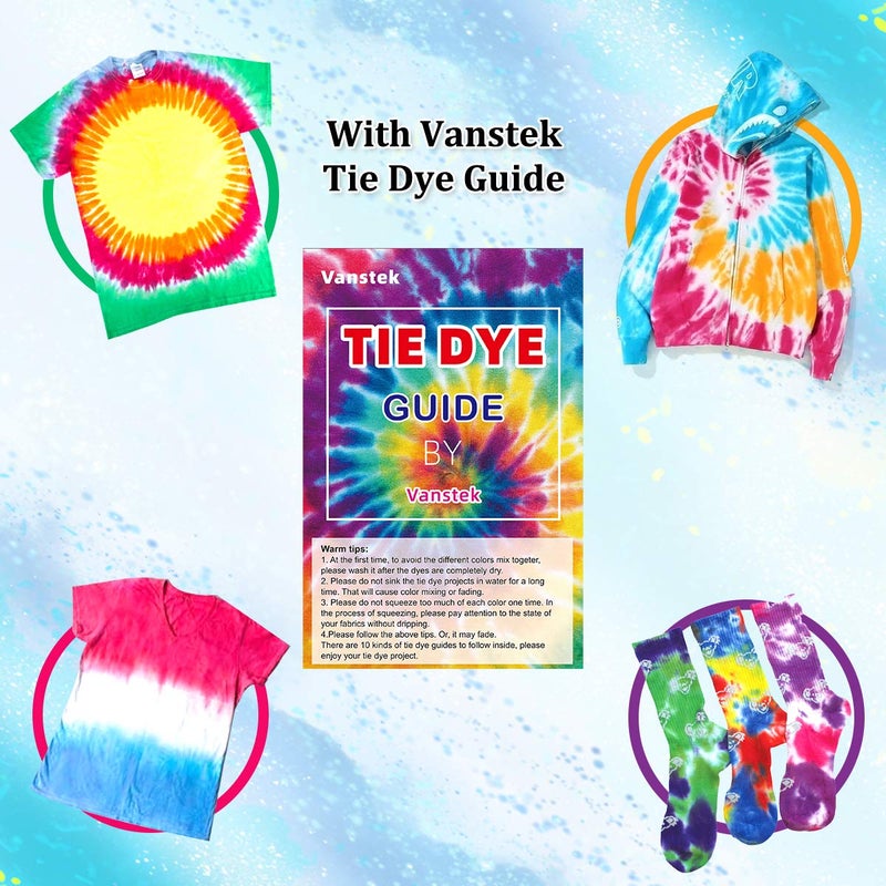 Vanstek Tie Dye Kit, 24 Colors Tie Dye Shirt DIY Fabric Dye for Women, Kids, Men, with Rubber Bands, Gloves, Plastic Film and Table Covers for Family Friends Group Party Supplies - Image 4